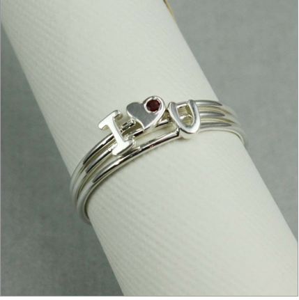 I Love You garnet stackable ring