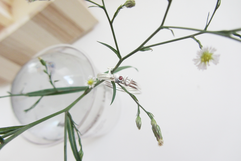 I Love You garnet stackable ring