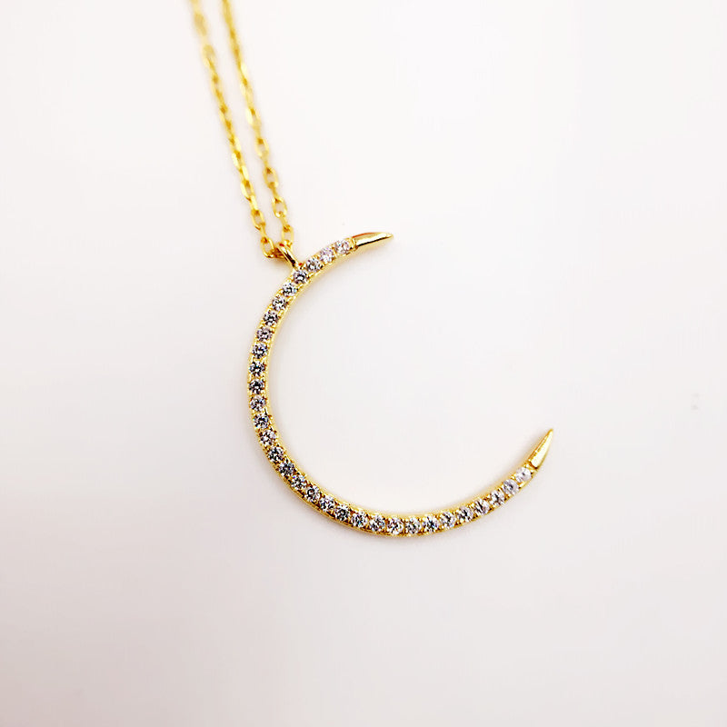 Sterling Silver Pave Crescent Moon Neacklace