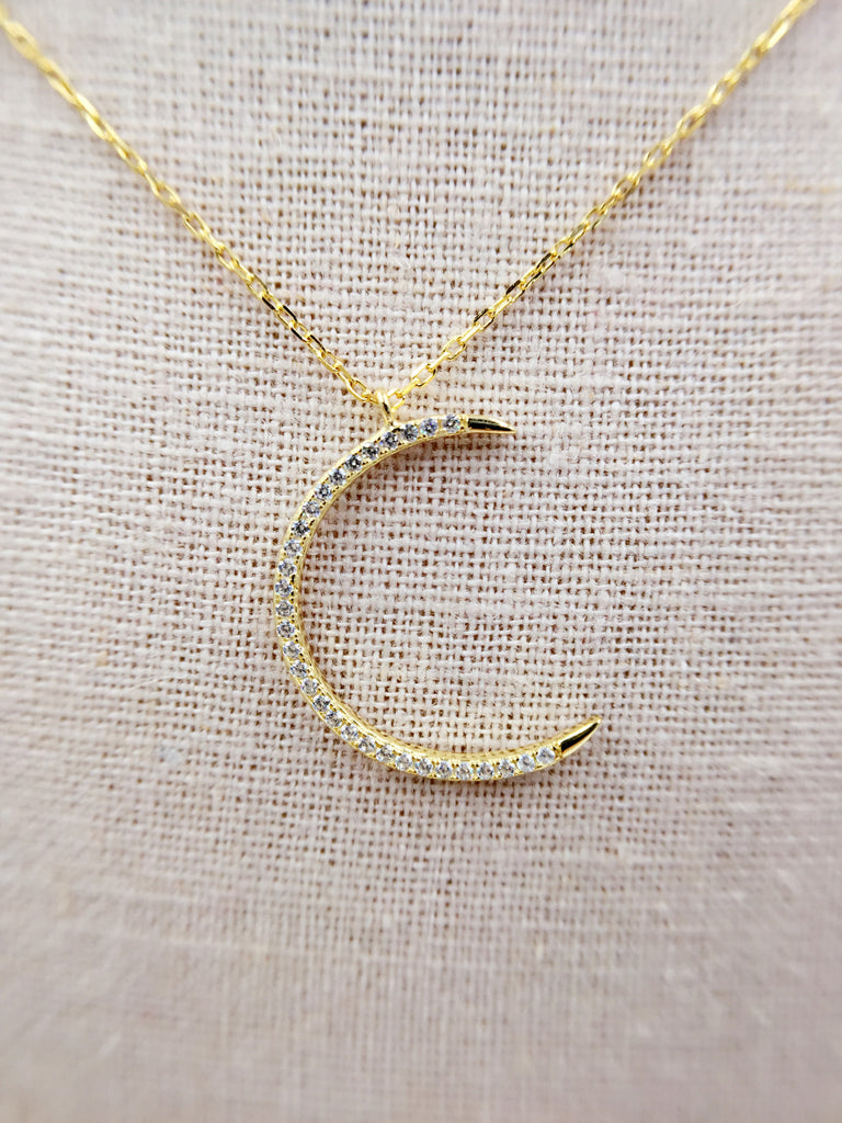 Sterling Silver Pave Crescent Moon Neacklace