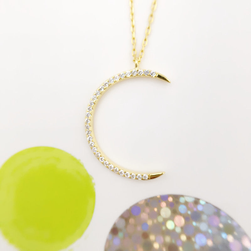 Sterling Silver Pave Crescent Moon Neacklace
