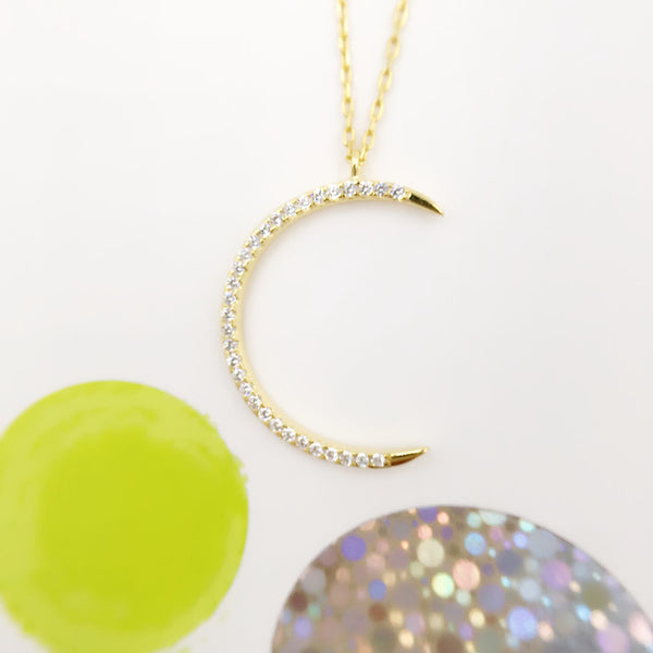 Sterling Silver Pave Crescent Moon Neacklace