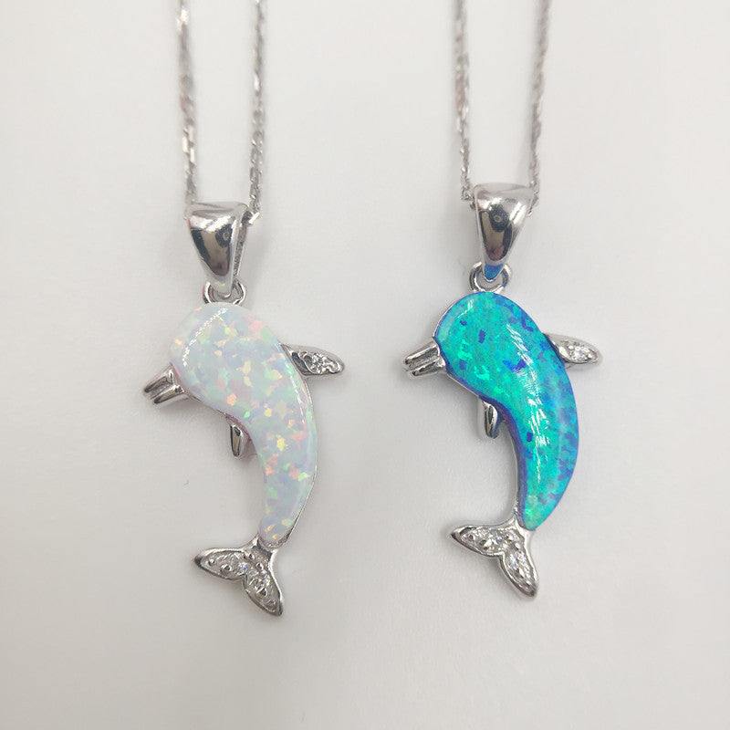 Sterling Silver Dolphin (Opal) Necklace