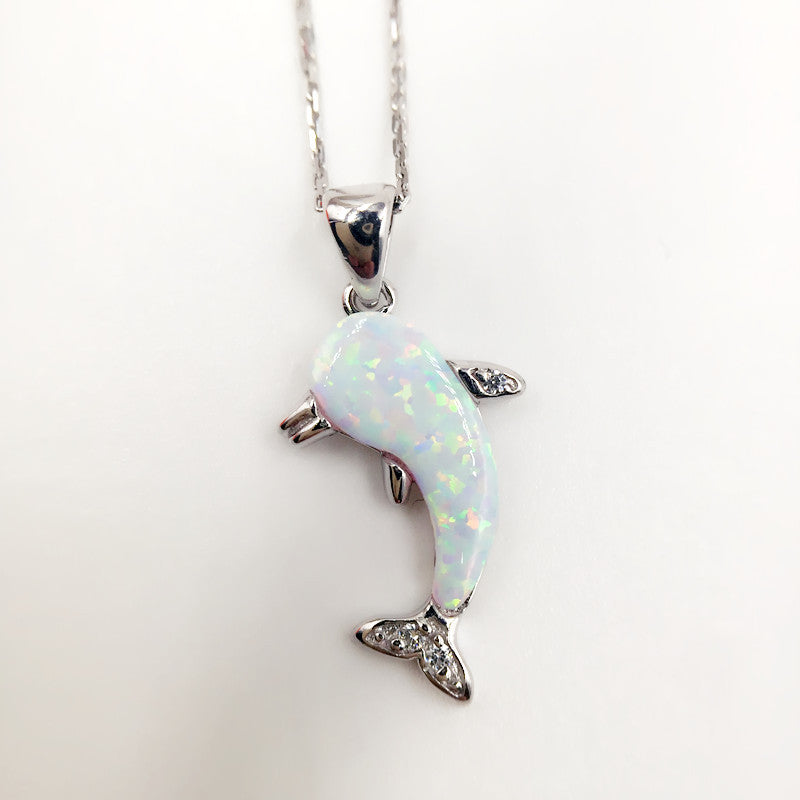 Sterling Silver Dolphin (Opal) Necklace