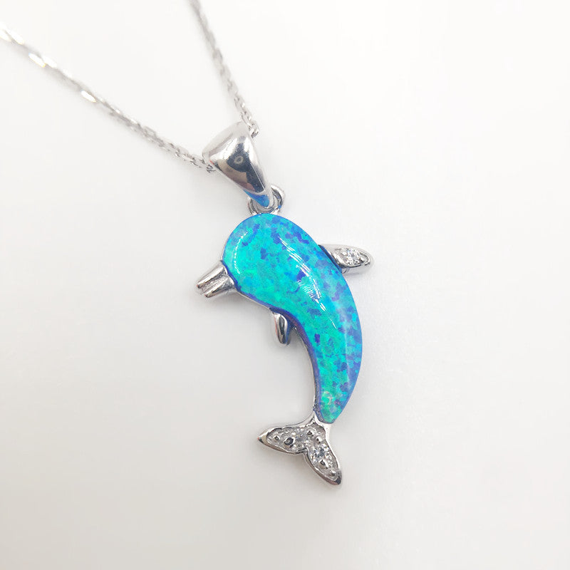 Sterling Silver Dolphin (Opal) Necklace