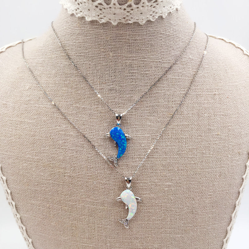 Sterling Silver Dolphin (Opal) Necklace