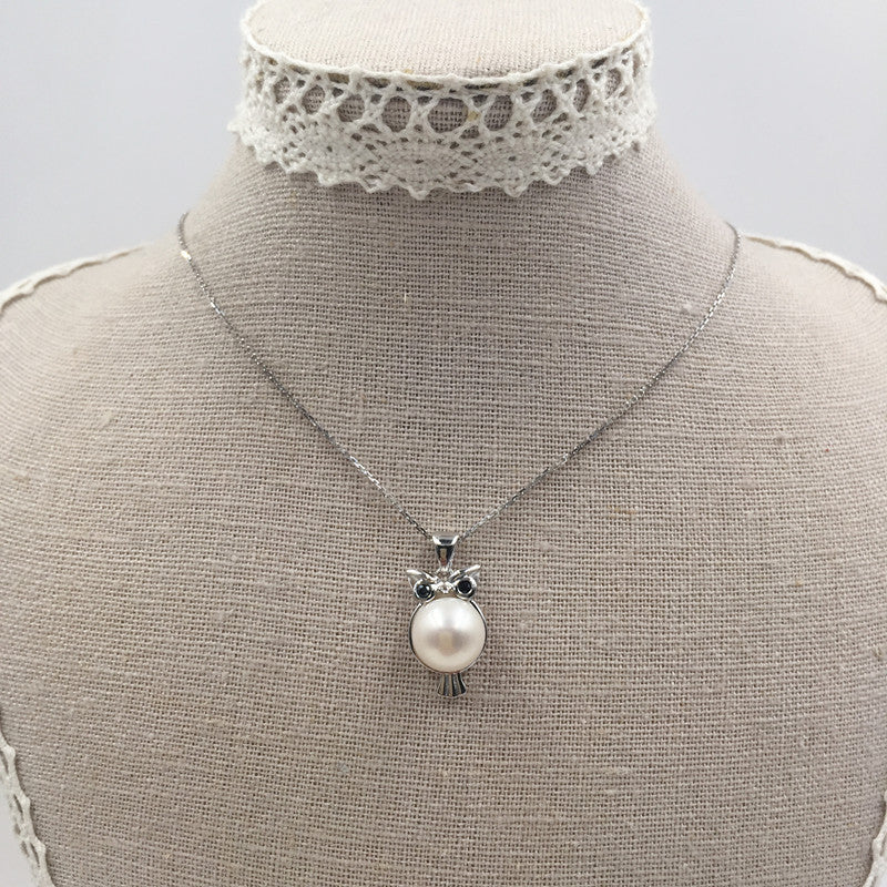 Sterling Silver Owl With Pearl Necklace