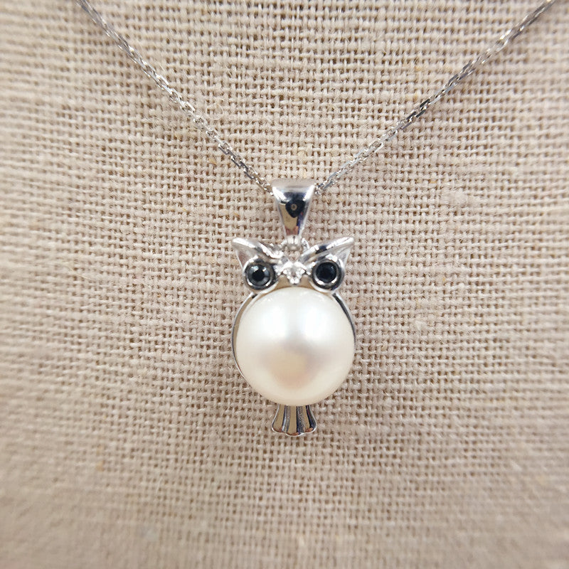 Sterling Silver Owl With Pearl Necklace