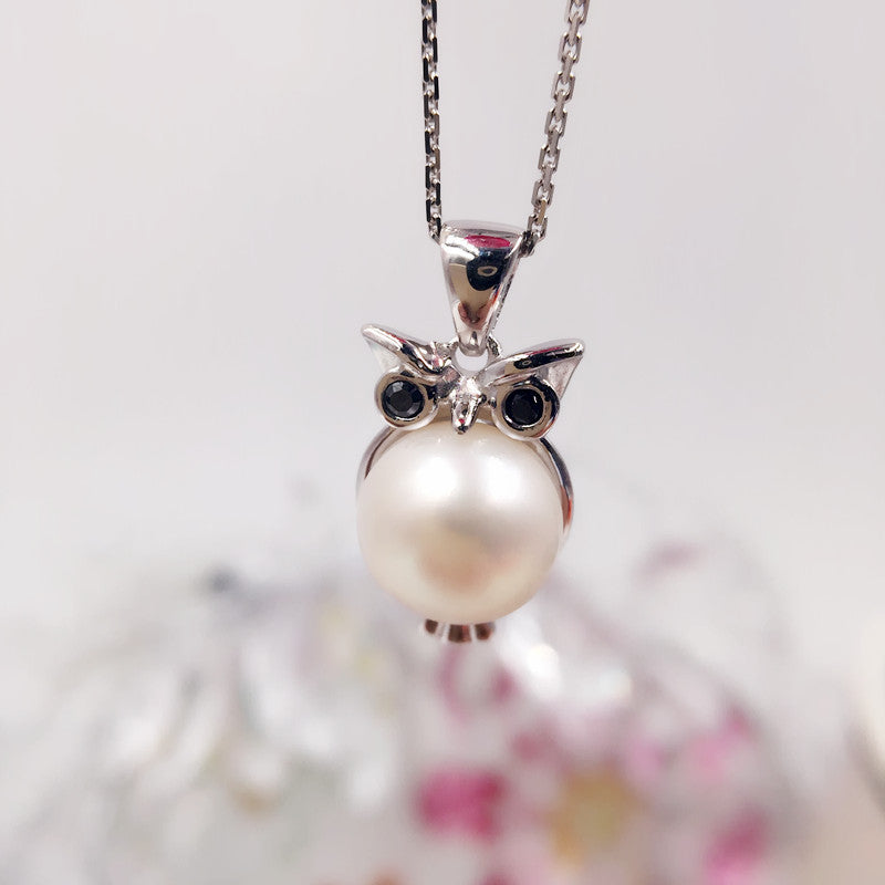 Sterling Silver Owl With Pearl Necklace