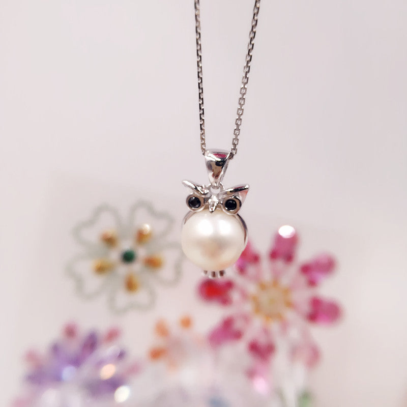 Sterling Silver Owl With Pearl Necklace