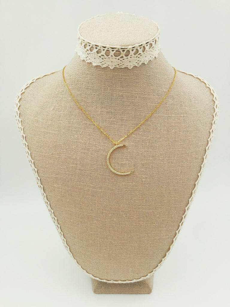 Sterling Silver Pave Crescent Moon Neacklace